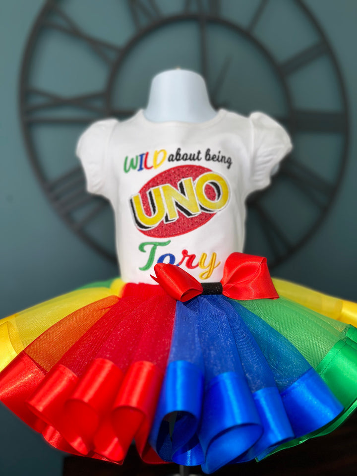     Girls UNO-themed first birthday outfit perfect for cake smash photos and birthday parties