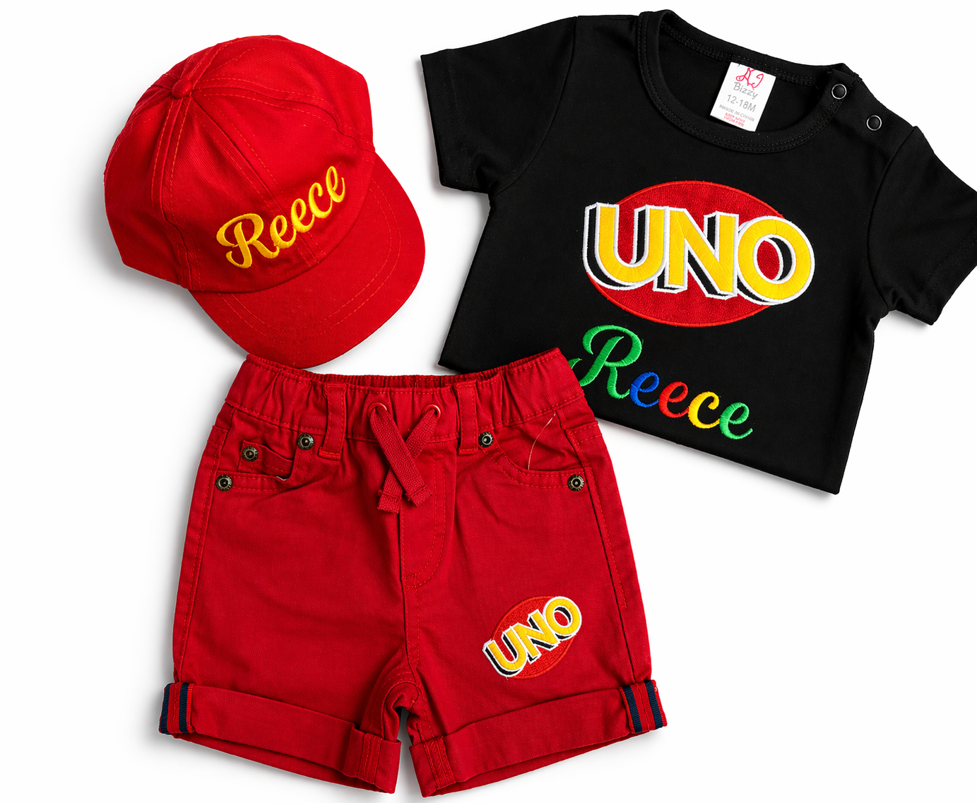 Uno First Birthday Outfit | Custom Name Toddler Shirt Shorts Hat Set| 1st Birthday Boy Outfit
