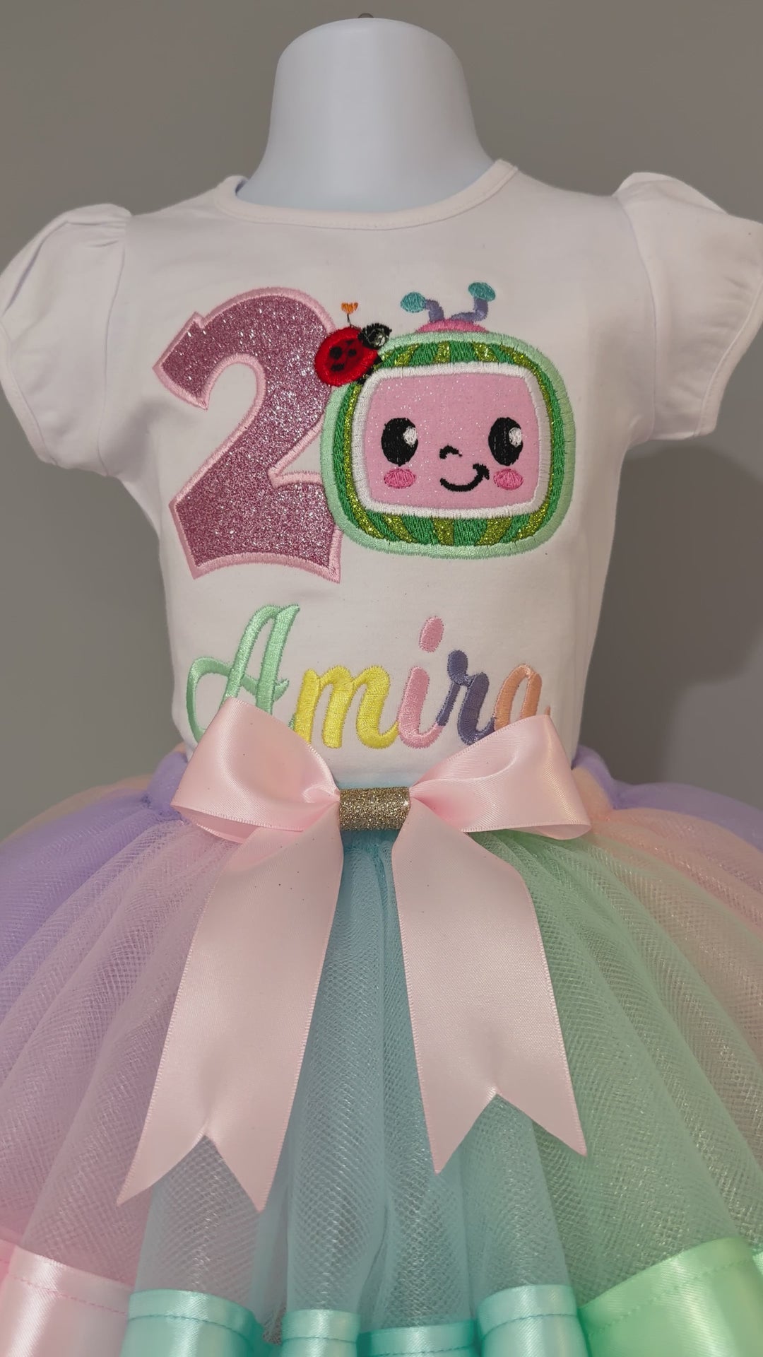 Personalized 2nd Birthday Outfit Girl | Colorful Tutu Set with Name &amp; Number|cocomelon