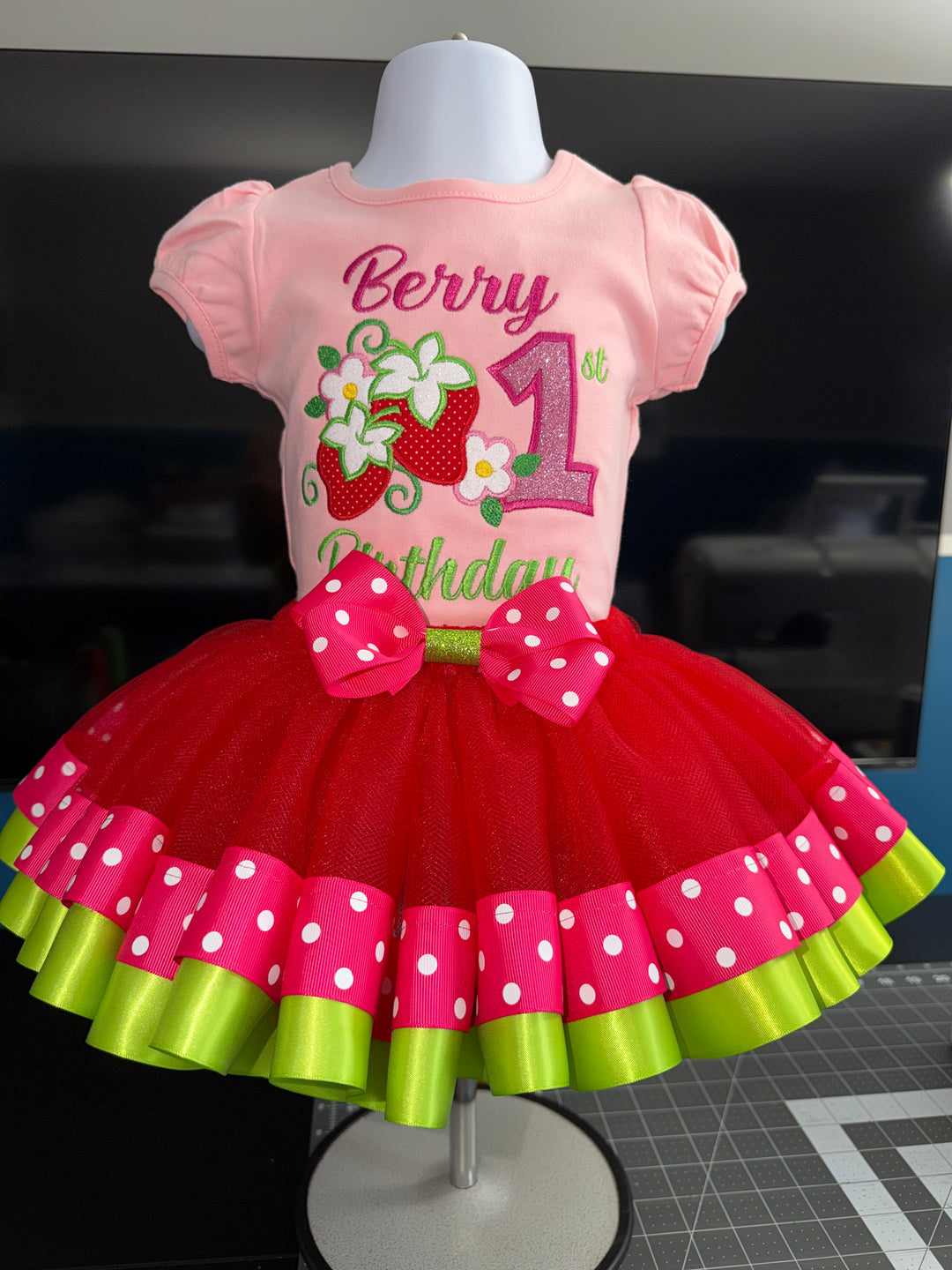 personalized strawberry first birthday outfit girl